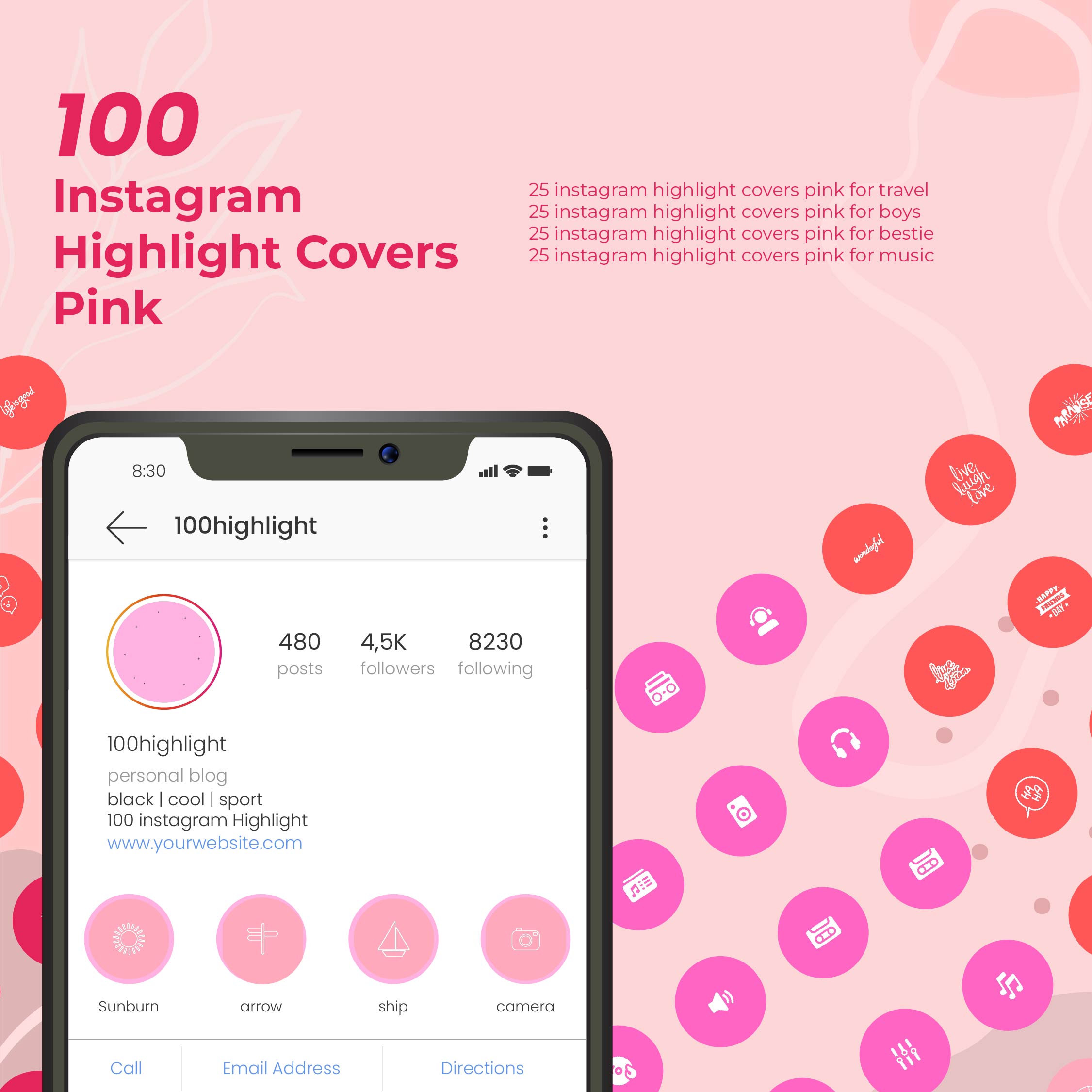 instagram highlight covers pink