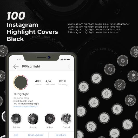 Instagram Highlight Covers Black: 100 Free Templates