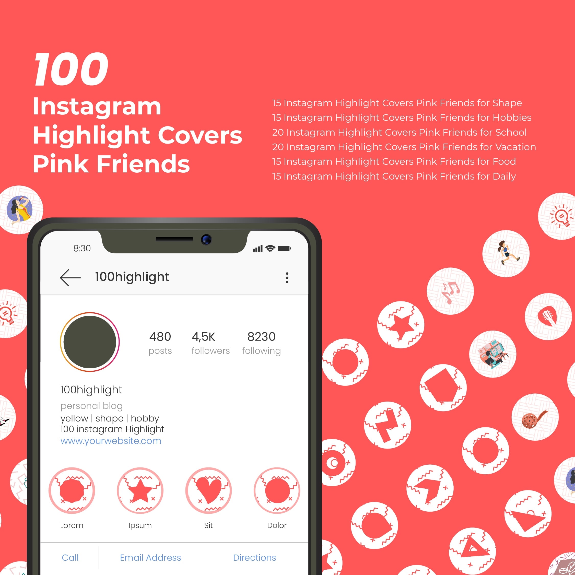 Instagram Highlight Covers Pink Friends: 100 Free Templates