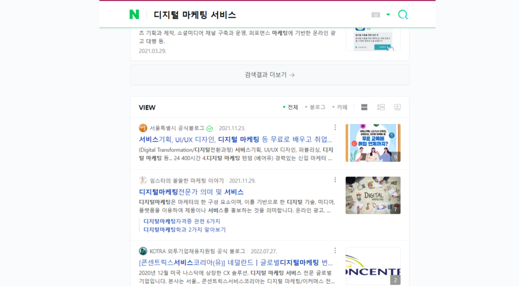 An image of the Naver SERP